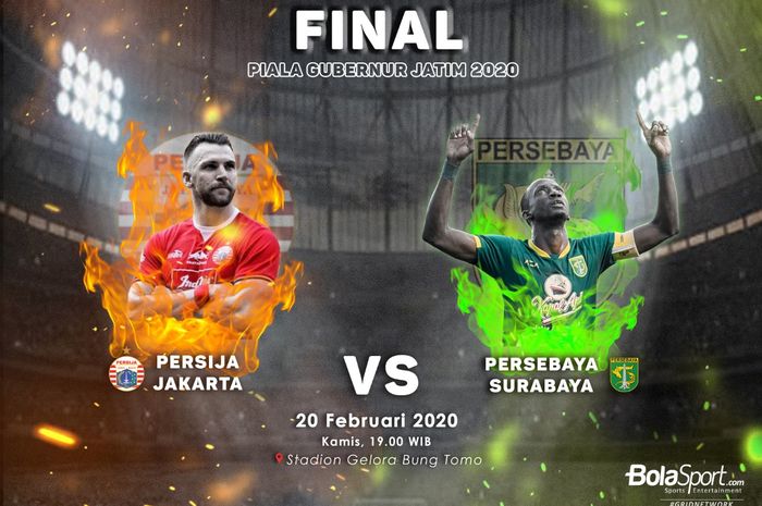 Laga final Piala Gubernur Jatim 2020 antara Persebaya Surabaya vs Persija Jakarta di Stadion Gelora Delta, Sidoarjo, Kamis (20/2/2020).