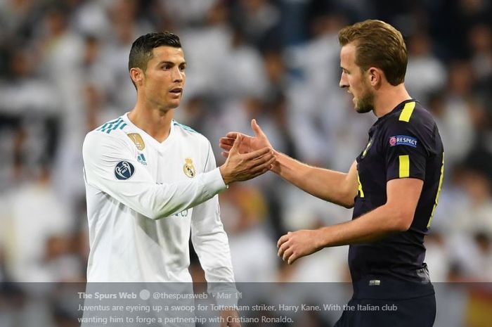 Megabintang Juventus, Cristiano Ronaldo (Kiri) dan kapten tim Tottenham Hotspur, Harry Kane.