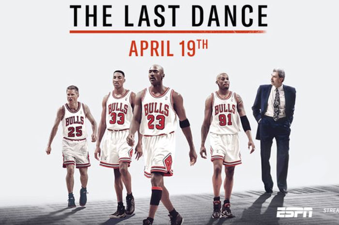 Poster serial dokumenter mengenai legenda NBA, Michael Jordan, dan tim Chicago Bulls pada era 1990-an.