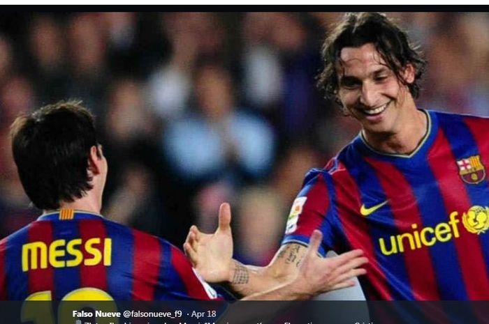 Zlatan Ibrahimovic dan Lionel Messi saat membela Barcelona.