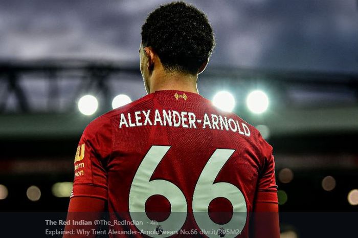 Nomor punggung 66, yang kini mulai identik dengan sosok bek sayap Liverpool, Trent Alexander-Arnold.