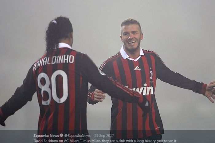 David Beckham dan Ronaldinho saat masih membela AC Milan.