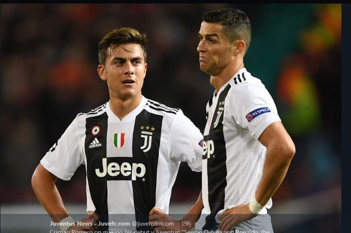 Ekspresi dua bintang Juventus, Paulo Dybala (kiri) dan Cristiano Ronaldo (kanan).