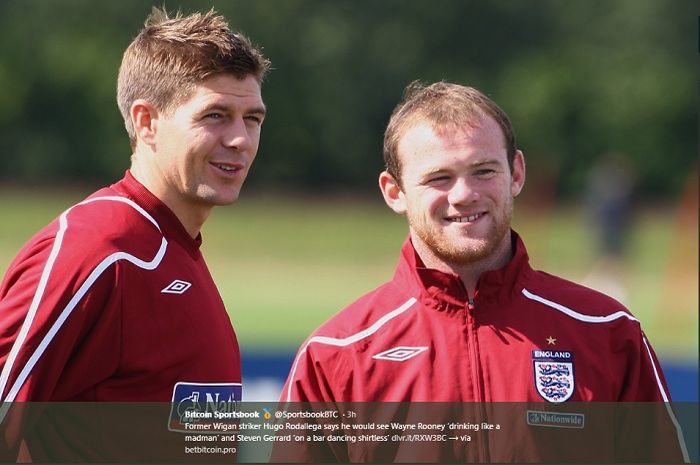 Duo mantan pemain timnas Inggris, Steven Gerrard (kiri) dan Wayne Rooney (kanan).