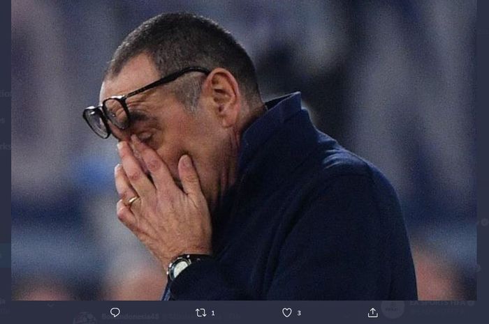 Reaksi pelatih Juventus, Maurizio Sarri setelah timnya tersingkir dari Liga Champions.