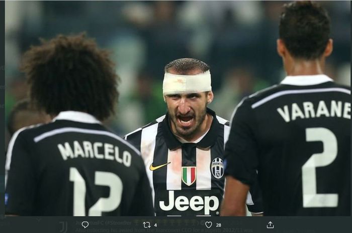 Giorgio Chiellini saat membela Juventus melawan Real Madrid.