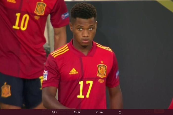 Ansu Fati mencatatkan debutnya untuk timnas senior Spanyol dalam laga kontra Jerman, Kamis (3/9/2020).
