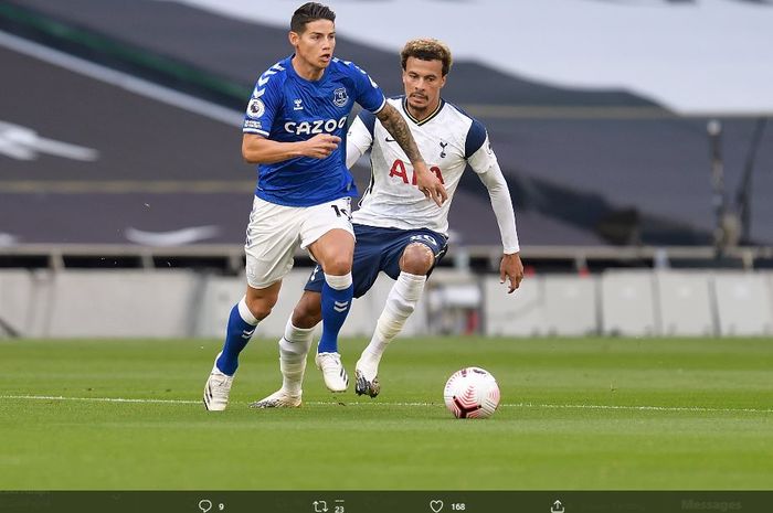 Gelandang serang Everton, James Rodriguez, dalam laga pekan pertama Liga Inggris 2020-2021 melawan Tottenham Hotspur di Tottenham Hotspur Stadium, Minggu (13/9/2020).