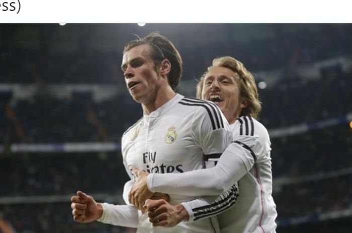 Dua pemain Real Madrid, Gareth Bale dan Luka Modric. 