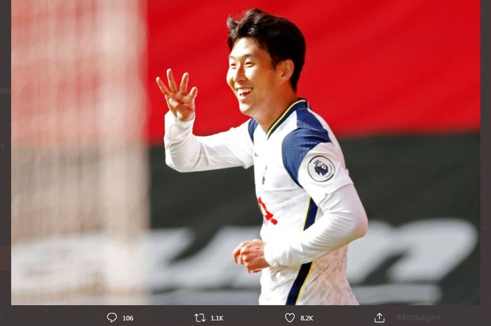Son Heung-min mencetak 4 gol Tottenham Hotspur ke gawang Southampton dalam lanjutan Liga Inggris di St Mary's, 20 September 2020.