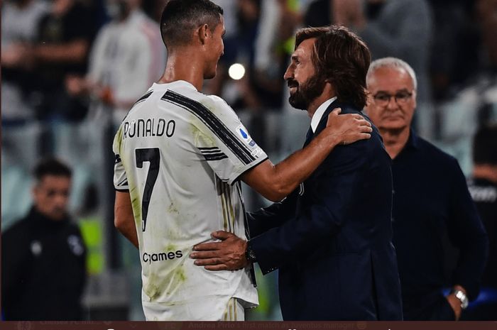 Momen Cristiano Ronaldo dan Andrea Pirlo pascalaga Juventus kontra Sampdoria di Allianz Stadium, Minggu (20/9/2020).