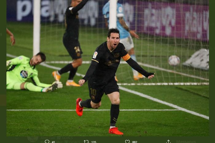 Lionel Messi berperan atas terciptanya gol bunuh diri Lucas Olaza dalam duel Celta Vigo vs Barcelona, 1 Oktober 2020.