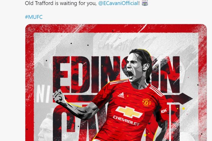 Edinson Cavani, bergabung ke Manchester United pada hari deadline bursa transfer Liga Inggris, Senin (5/10/2020).