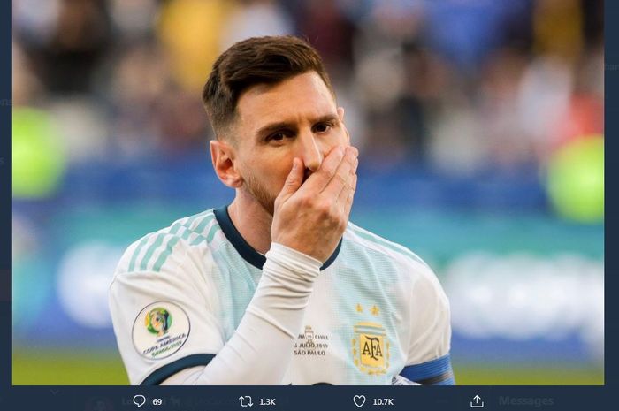 Reaksi kapten timnas Argentina, Lionel Messi.