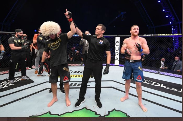 Khabib Nurmagomedov mengalahkan Justin Gaethje di UFC 254, Minggu (25/10/2020) dini hari WIB.