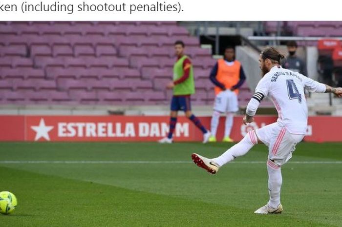 Bek Real Madrid, Sergio Ramos, mengeksekusi penalti.
