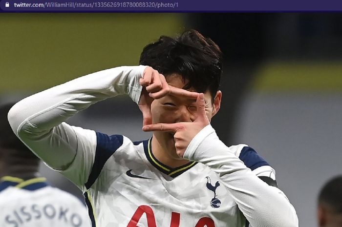 Pemain Tottenham Hotspur, Son Heung-min, merayakan gol ke gawang Arsenal dalam laga pekan ke-11 Liga Inggris 2020-2021 di Tottenham Hotspur Stadium, Minggu (6/12/2020) pukul 23.30 WIB.