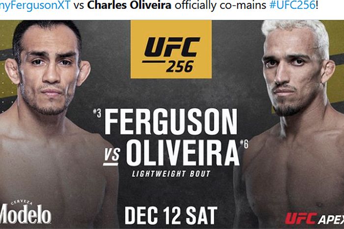 Poster pertarungan Tony Ferguson vs Charles Oliveira pada UFC 256.