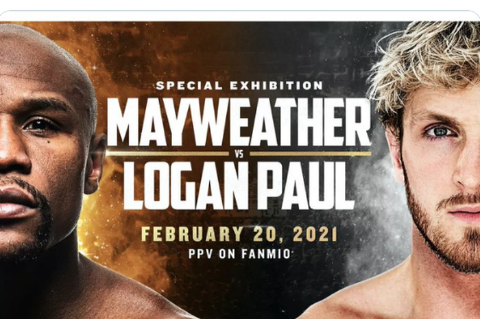 Poster laga tinju ekshibisi Floyd Mayweather Jr (kiri) vs Logan Paul pada 20 Februari 2021.