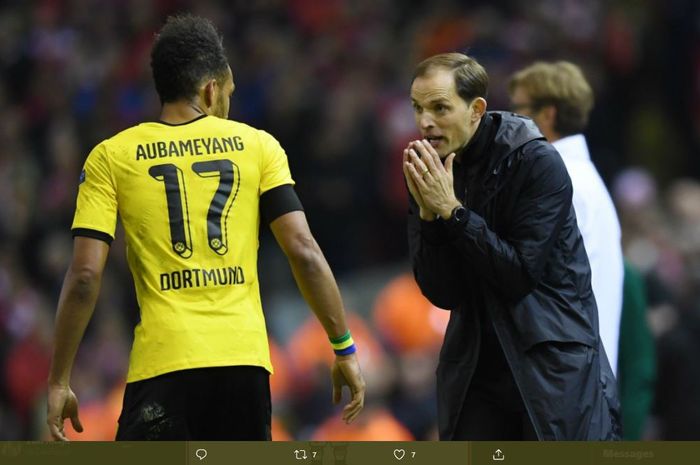 Thomas Tuchel dan Pierre-Emerick Aubameyang saat masih sama-sama membela Borussia Dortmund.