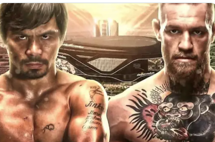Ilustrasi poster pertandingan tinju, Manny Pacquiao (kiri) vs Conor McGregor (kanan). 