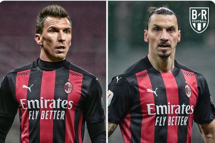 Dua penyerang gaek AC Milan, Mario Mandzukic dan Zlatan Ibrahimovic.