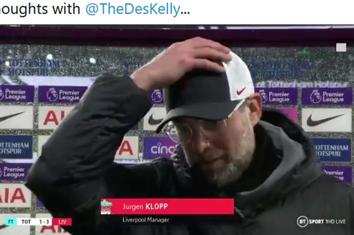 Ekspresi pelatih Liverpool, Juergen Klopp, seusai laga Liga Inggris kontra Tottenham Hotspur di Tottenham Hotspur Stadium, Kamis (28/1/2021).