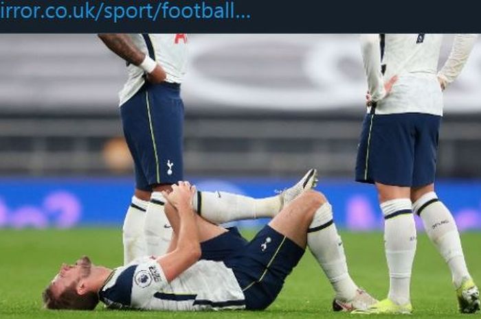 Harry Kane mengalami cedera dalam partai Tottenham Hotspur vs Liverpool di Liga Inggris, 28 Januari 2021.