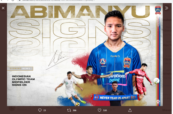 Pemain Timnas U-22 Indonesia, Syahrian Abimanyu, resmi bergabung dengan klub Liga Australia, Newcastle Jets.