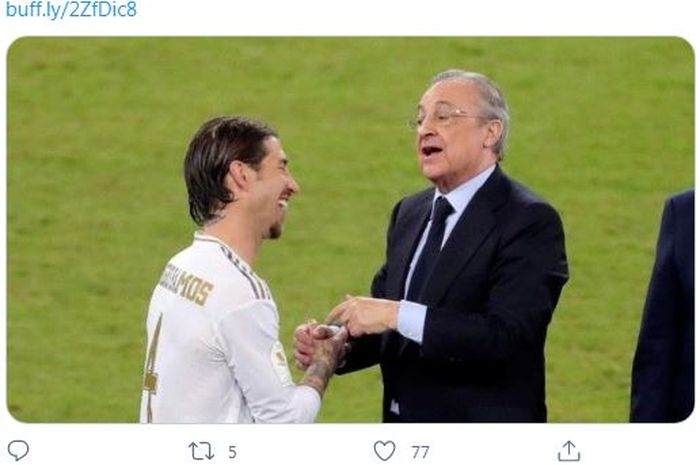 Presiden Real Madrid, Florentino Perez, terlibat percakapan melalui sambungan telepon dengan Sergio Ramos, negosiasi temui titik terang?