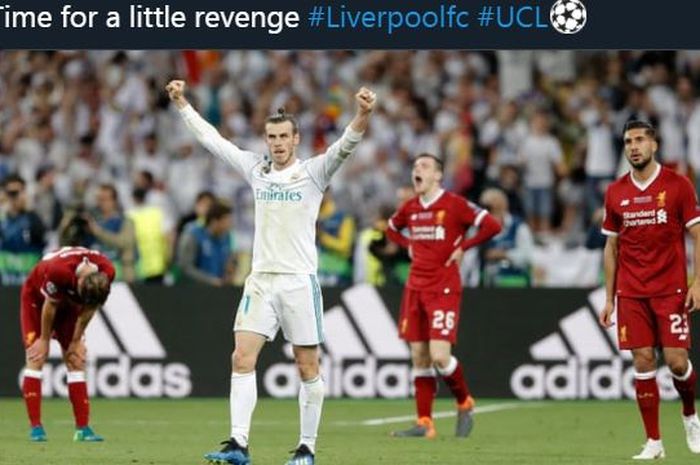 Reaksi Gareth Bale dalam partai final Liga Champions 2018 antara Real Madrid vs Liverpool.