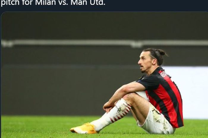 Reaksi bomber AC Milan, Zlatan Ibrahimovic, dalam duel Liga Europa kontra Manchester United di San Siro, 18 Maret 2021.
