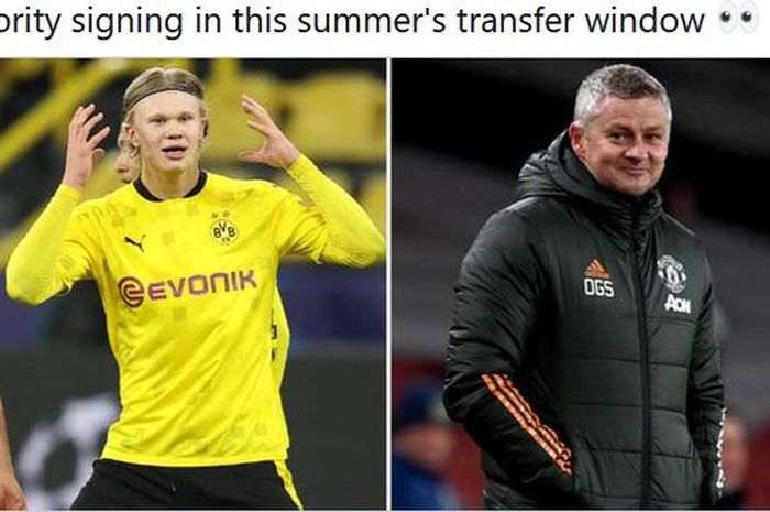 Striker Borussia Dortmund, Erling Haaland, dan pelatih Manchester United, Ole Gunnar Solskjaer.