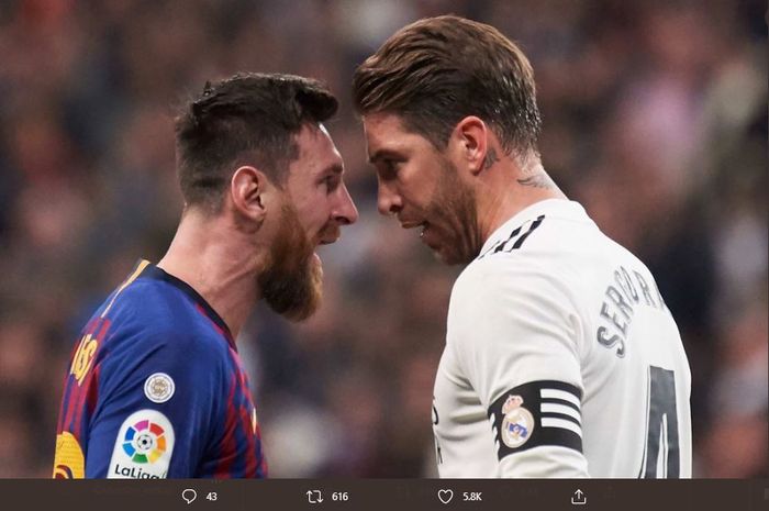 Kapten Real Madrid, Sergio Ramos dan Barcelona, Lionel Messi bentrok dalam El Clasico.