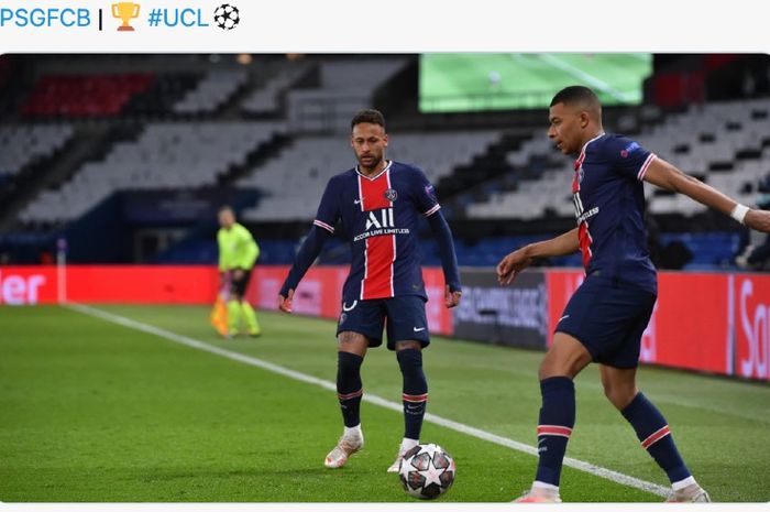 Dua pemain Paris Saint-Germain, Neymar dan Kylian Mbappe.