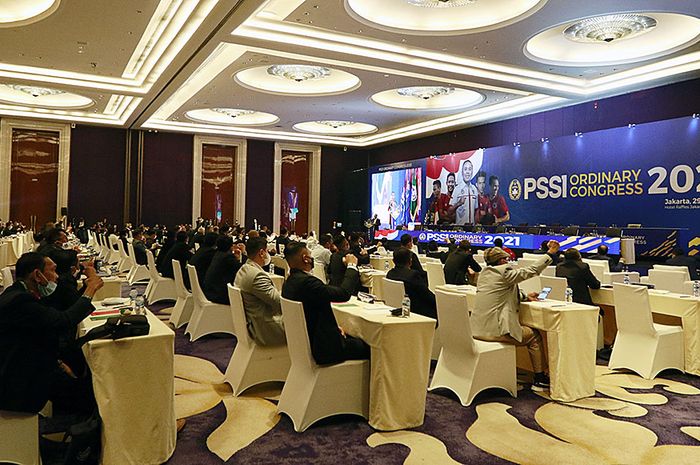 Suasana Kongres Tahunan PSSI di Hotel Raffles, Kuningan, Jakarta Selatan, Sabtu (29/5/2021)