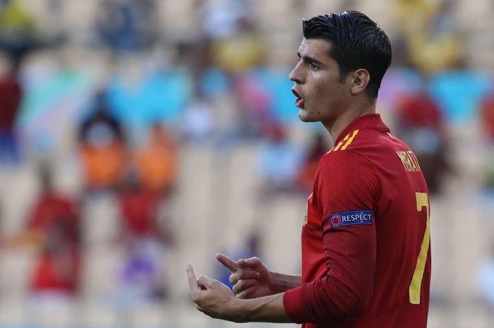 Penyerang timnas Spanyol, Alvaro Morata, gagal mencetak gol pada laga perdana Grup E Euro 2020.