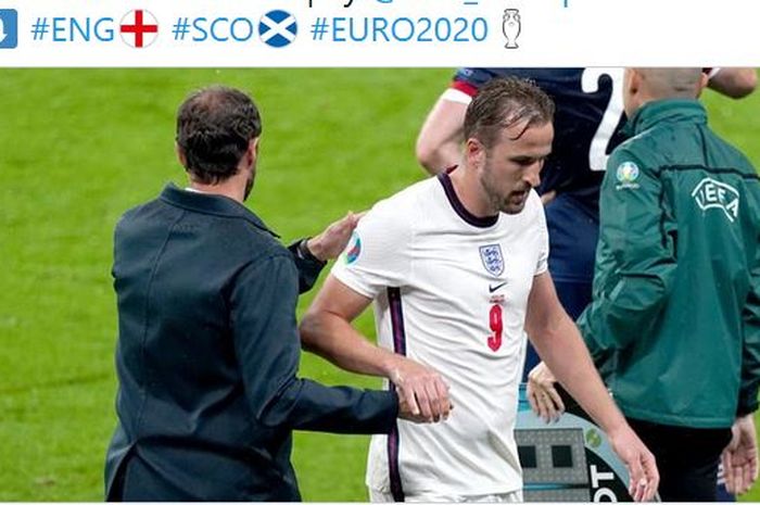 Pelatih timnas Inggris, Gareth Southgate, mengganti Harry Kane dalam laga Grup D EURO 2020 kontra timnas Skotlandia di Stadion Wembley, Jumat (18/6/2021).