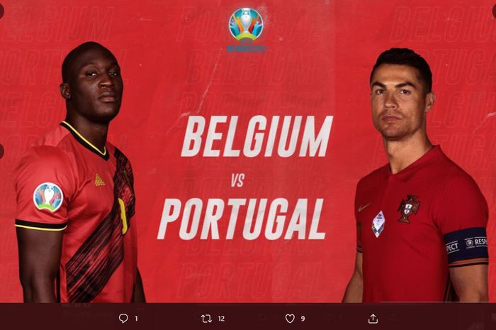 Laga Timnas Belgia vs Portugal dalam babak 16 besar EURO 2020 pada Minggu (27/6/2021) atau Senin pukul 02.00 WIB dini hari.