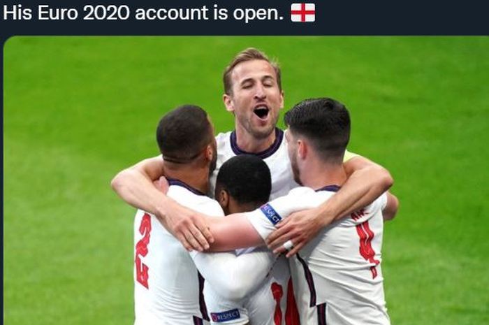 Harry Kane (tengah) merayakan golnya dalam laga timnas Inggris vs Jerman di babak 16 besar Euro 2020.