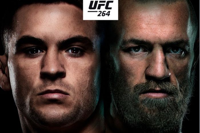 Poster pertandingan trilogi Dustin Poirer vs Conor McGregor di acara utama UFC 264 pada 10 Juli mendatang.