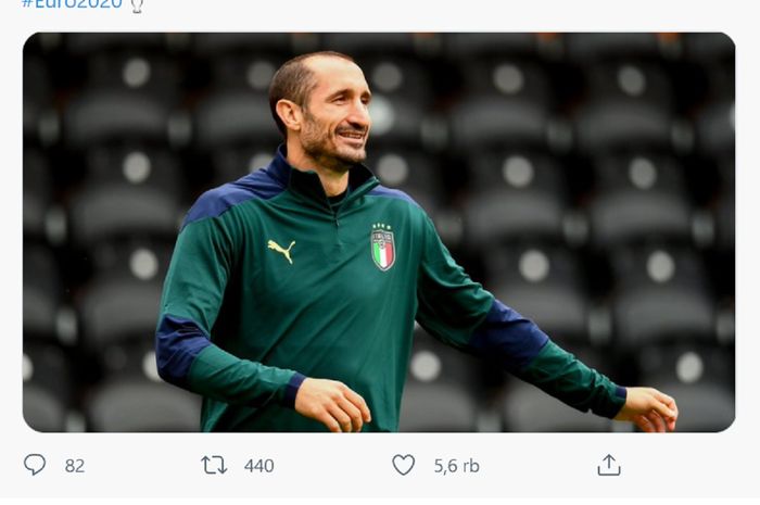 Kapten Timnas Italia Giorgio Chiellini siap meladei Inggris, yang sangat diuntungkan oleh tempat bertanding, di final Euro 2020.