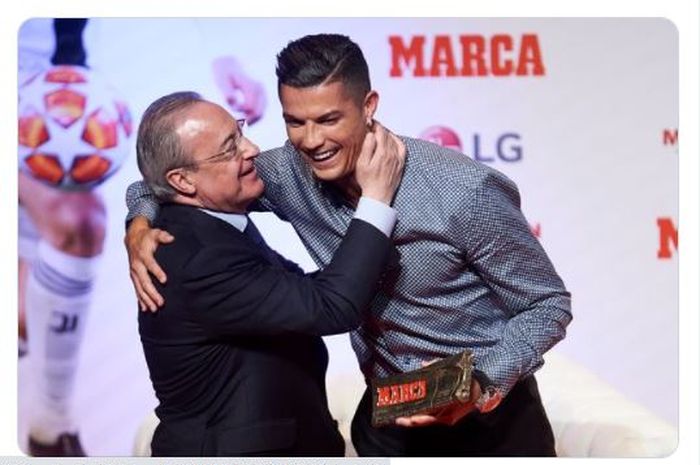 Momen kebersamaan antara presiden Real Madrid, Florentino Perez (kiri) dengan Cristiano Ronaldo.