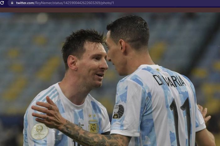 Lionel Messi dan Angel Di Maria saat membela timnas Argentina