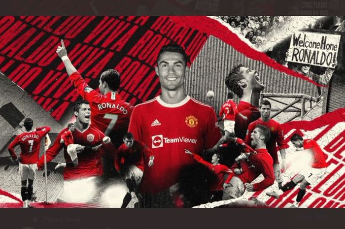 Halaman utama di akun Twitter resmi Manchester United menyambut kembalinya Cristiano Ronaldo.
