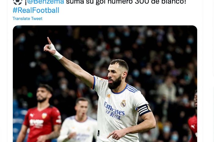 Karim Benzema mencetak dua gol untuk Real Madrid pada laga versus Valencia di Santiago Bernabeu, Sabtu (8/1/2022) waktu setempat.
