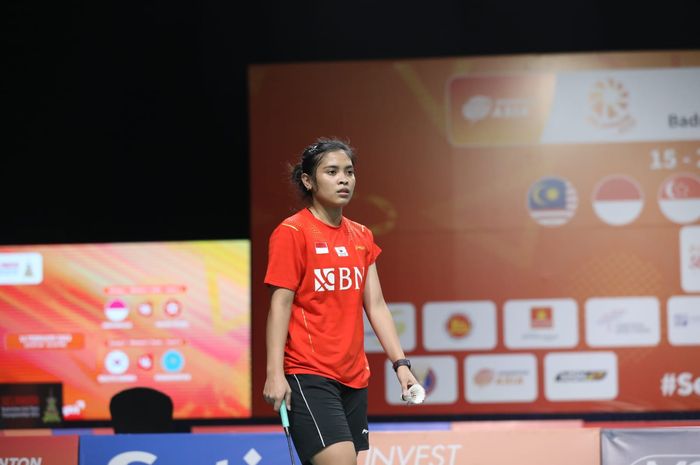 Tunggal putri Indonesia, Gregoria Mariska Tunjung saat berlaga di Kejuaraan Beregu Asia 2022.