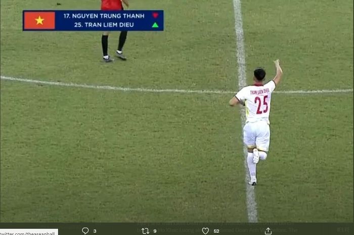 Kiper timnas u-23 Vietnam, Tran Liem Dieu yang melakoni debut sebagai striker saat melawan Timor Leste di semifinal Piala AFF U-23 2022.