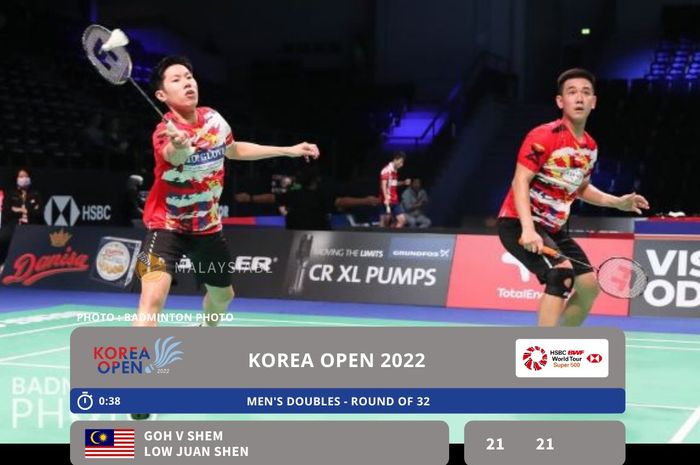 Ganda putra Malaysia, Goh V Shem/Low Juan Shen akhiri mimpi buruknya selama lima turnamen beruntunt di Korea Open 2022.