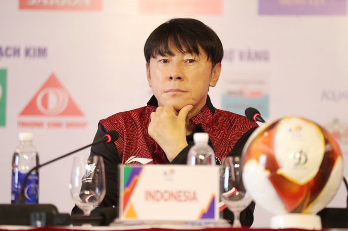 Pelatih Timnas U-23 Indonesia Shin Tae-yong pada sesi konferensi pers jelang laga lawan Vietnam pada Kamis (5/5/2022)
